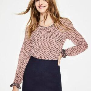 Boden Ivy Jersey Top Pink Clover with Navy Accent in Milkshake Pink